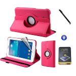 Ficha técnica e caractérísticas do produto Kit Capa Para Galaxy Tab E 7" T113/T115 Giratória 360 + Película De Vidro + Caneta Touch (Pink)