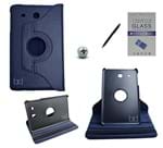 Ficha técnica e caractérísticas do produto Kit Capa para Galaxy Tab e 9.6 T560/T561 Giratória 360 + Película de Vidro + Caneta Touch (Azul Escuro)