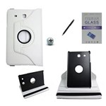 Ficha técnica e caractérísticas do produto Kit Capa para Galaxy Tab e 9.6 T560/T561 Giratória 360 + Película de Vidro + Caneta Touch (Branco)