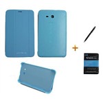 Ficha técnica e caractérísticas do produto Kit Capa Smart Book Case Galaxy Tab 3 Lite T110/T111 / Caneta Touch + Película de Vidro (Azul)
