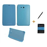 Ficha técnica e caractérísticas do produto Kit Capa Smart Book Case Galaxy Tab e - 7" T113/T115/T116 / Caneta Touch + Película de Vidro (Azul)
