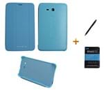 Ficha técnica e caractérísticas do produto Kit Capa Smart Book Case Galaxy Tab 3 Lite T110/T111/Caneta Touch + Película de Vidro (Azul)
