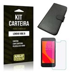 Ficha técnica e caractérísticas do produto Kit Carteira Lenovo Vibe B Película de Vidro + Capa Carteira -ArmyShield