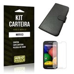 Ficha técnica e caractérísticas do produto Kit Carteira Motorola Moto E3 Película de Vidro + Capa Carteira -ArmyShield