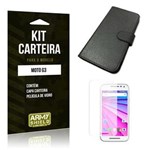 Ficha técnica e caractérísticas do produto Kit Carteira Motorola Moto G3 Película de Vidro + Capa Carteira -ArmyShield