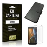 Ficha técnica e caractérísticas do produto Kit Carteira Motorola Moto G4 Película de Vidro + Capa Carteira -ArmyShield