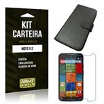 Ficha técnica e caractérísticas do produto Kit Carteira Motorola Moto X2 Película de Vidro + Capa Carteira -ArmyShield