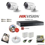 Kit Cftv 2 Câmeras Hikvision Dvr 4 Canais Ds-7204 Acessórios