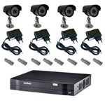 Ficha técnica e caractérísticas do produto Kit Cftv Dvr Intelbras 1008 + 4 Camera Infra 1200L Bosscam Fonte Bnc P4