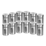 Ficha técnica e caractérísticas do produto Kit com 12 Porta Tempero Condimentos Potes de Vidro Inox