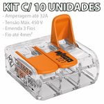 Ficha técnica e caractérísticas do produto Kit Com 10 Conector Wago Emenda 3 Fios Mod 221-413