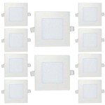 Ficha técnica e caractérísticas do produto Kit com 10 Peças - Luminária Plafon Led Branco Frio Quadrado Embutir - Slim - 6w - 6500k