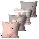 Ficha técnica e caractérísticas do produto Kit Com 4 Almofadas Decorativas Rosa Flamingos Love Girl