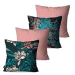 Ficha técnica e caractérísticas do produto Kit com 4 Almofadas Decorativas Rosa Flores