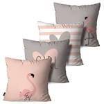 Ficha técnica e caractérísticas do produto Kit com 4 Almofadas Decorativas Rosa Flamingos Love Girl