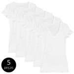 Ficha técnica e caractérísticas do produto Kit Com 5 Blusas Femininas Part.b Decote V Branca