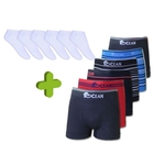 Ficha técnica e caractérísticas do produto Kit com 6 Cuecas Boxer Sem Costura Lisa Super Confort Ocean + 3 Pares de Meia