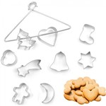 Ficha técnica e caractérísticas do produto Kit com 9 Cortadores de Biscoitos Variados Coracao, Lua, Estrela