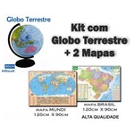 Ficha técnica e caractérísticas do produto Kit com Globo Inflável 30 Cm + 2 Mapas ( Mundi + Brasil ) - Tamanho 120 Cm X 90 Cm