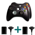 Kit com 2 Joystick Controle Wireless Compativel Xbox 360 Knup + 2 Baterias para Xbox 360
