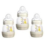 Ficha técnica e caractérísticas do produto Kit com 3 Mamadeiras MAM First Bottle Autoesterilizáveis 130ml Bege Neutra