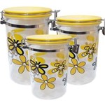Ficha técnica e caractérísticas do produto Kit com 3 Potes Floral Amarelo Herméticos com Trava Vedação