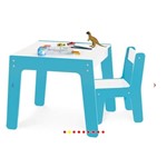 Ficha técnica e caractérísticas do produto Kit Conjunto Mesa Infantil em Madeira com Cadeira Azul Mesinha Didatica Meninos Junges