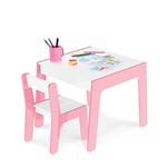 Ficha técnica e caractérísticas do produto Kit Conjunto Mesa Infantil em Madeira com Cadeira Rosa Mesinha Didatica Meninas Junges