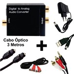 Ficha técnica e caractérísticas do produto Kit Conversor Áudio Digital para Rca + Cabo Óptico Toslink 3 Mts + Cabo Áudio Rca X Rca e Rca X P2