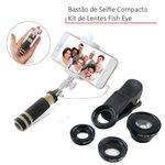 Ficha técnica e caractérísticas do produto Kit de Lentes Fish Eye (Olho de Peixe) + Bastão de Selfie Compacto (Mini Pau de Selfie)
