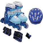Ficha técnica e caractérísticas do produto Kit de Patins Rollers Estampado - Azul M (34-37) + DVD Fabiola- Bel Sports