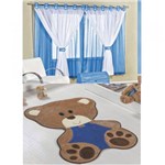 Kit Decoração Bebê Urso P/ Quarto Infantil = Cortina Juvenil 2 Metros + Tapete Pelúcia - Azul Royal - Guga Tapetes