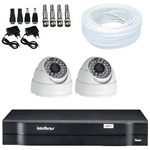 Ficha técnica e caractérísticas do produto KIT DVR Intelbras 4 Canais MHDX + 2 Câmeras Dome 1200 Linhas para Até 30 Metros, Lente 3.6mm + Aces