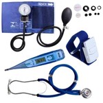 Ficha técnica e caractérísticas do produto Kit Enfermagem Acadêmico Esfigmomanômetro Estetoscopio Azul - Premium