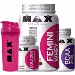 Ficha técnica e caractérísticas do produto Kit Feminino Max Titanium : Femini Whey + Colagen 100 Caps +