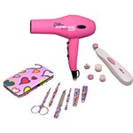 Ficha técnica e caractérísticas do produto Kit Feminino Secador Rosa + Massageador Facial e Kit Manicure Lizz