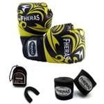 Ficha técnica e caractérísticas do produto Kit Fheras Boxe Muay Thai Top - Luva Bandagem Bucal - 14 Oz Tribal Amarelo