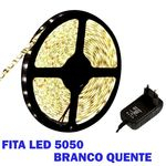 Ficha técnica e caractérísticas do produto Kit 3 Fita Led 5050 Branco Quente 3000k Luz Amarela Bivolt Com Fonte