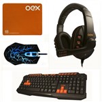 Kit Gamer Oex Action - Teclado Tc200 + Mouse Ms-300 + Fone Headset Hs200 + Mousepad