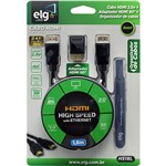 Ficha técnica e caractérísticas do produto Kit HDMI - Cabo HDMI High Speed 1,8m + Adaptador HDMI 90° + Organizador de Cabos Tipo Velcro - Hs18l - ELG