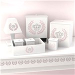 Ficha técnica e caractérísticas do produto Kit Higiene Bebê Madeira Realeza Branco C/ Rosa 7 Peças