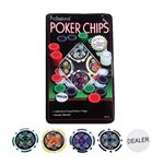 Ficha técnica e caractérísticas do produto Kit Lata 100 Fichas Poker Numeradas Holograficas e Dealer