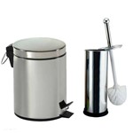 Ficha técnica e caractérísticas do produto Kit Lixeira Inox Banheiro Cozinha Pedal e Balde 3 Litros + Escova Sanitária