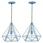 Ficha técnica e caractérísticas do produto Kit 2 Lustre Pendente Aramado Diamante Pirâmide Azul
