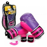 Ficha técnica e caractérísticas do produto Kit Luva Boxe Muay Thai First Rosa Bandagem Bucal Pretorian 10OZ