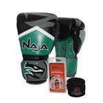 Ficha técnica e caractérísticas do produto Kit Luva de Boxe + Bandagem + Protetor Bucal - Naja - Verde/Preta