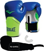 Ficha técnica e caractérísticas do produto Kit Luva Everlast Pro Style Elite Azul com Verde 12oz Bandagem/Bucal
