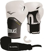Ficha técnica e caractérísticas do produto Kit Luva Everlast Pro Style Elite Branca 12oz Bandagem/Bucal