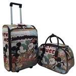 Ficha técnica e caractérísticas do produto Kit Mala de Viagem Quadrada Personalizada Mickey & Minnie C/ Rodinhas e 01 Bolsa Média