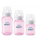 Kit Mamadeiras Avent Clássica Anticólica Rosa - 125,260 e 310 Ml - Philips Avent - Philips-avent